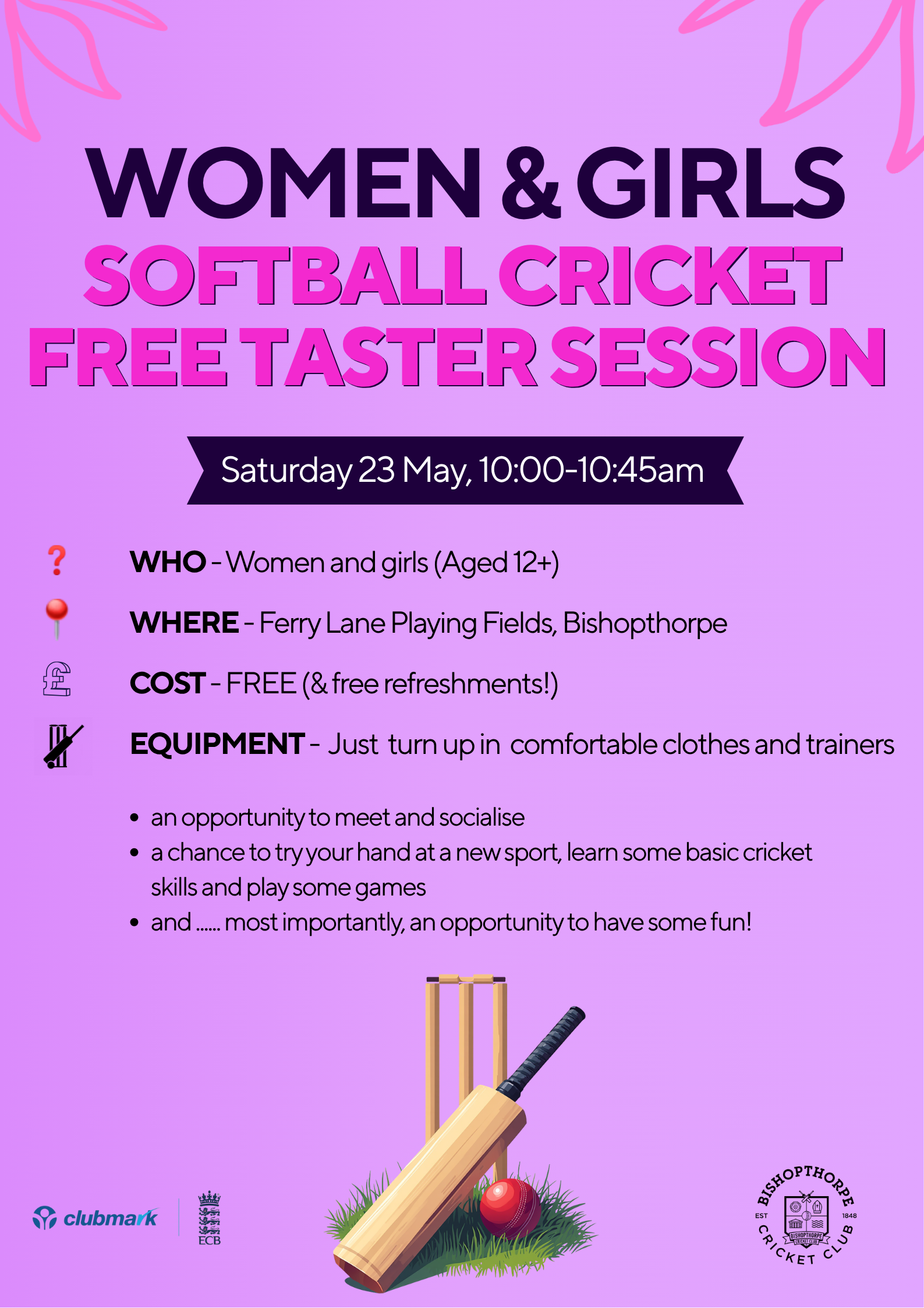 Women and girls softball cricket taster sessions